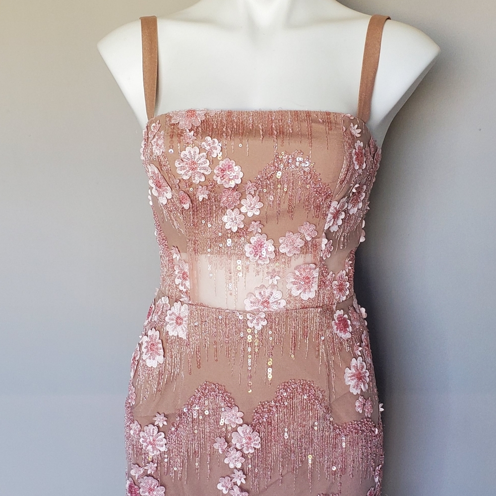 Dress the Population Pink Floral Sequin Maxi Dress